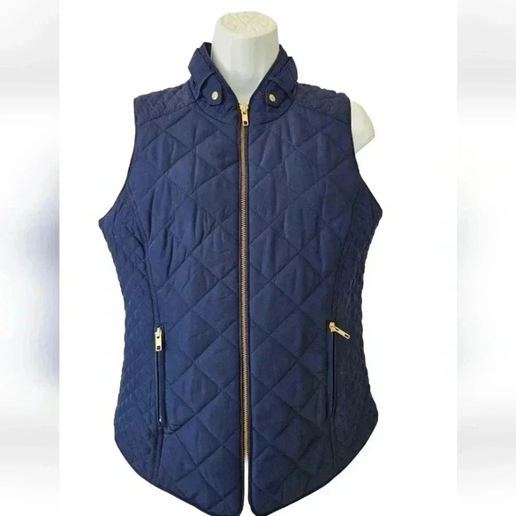 Crown & Ivy Navy Blue Quilted Lined Full Zip Vest - Picture 1 of 7